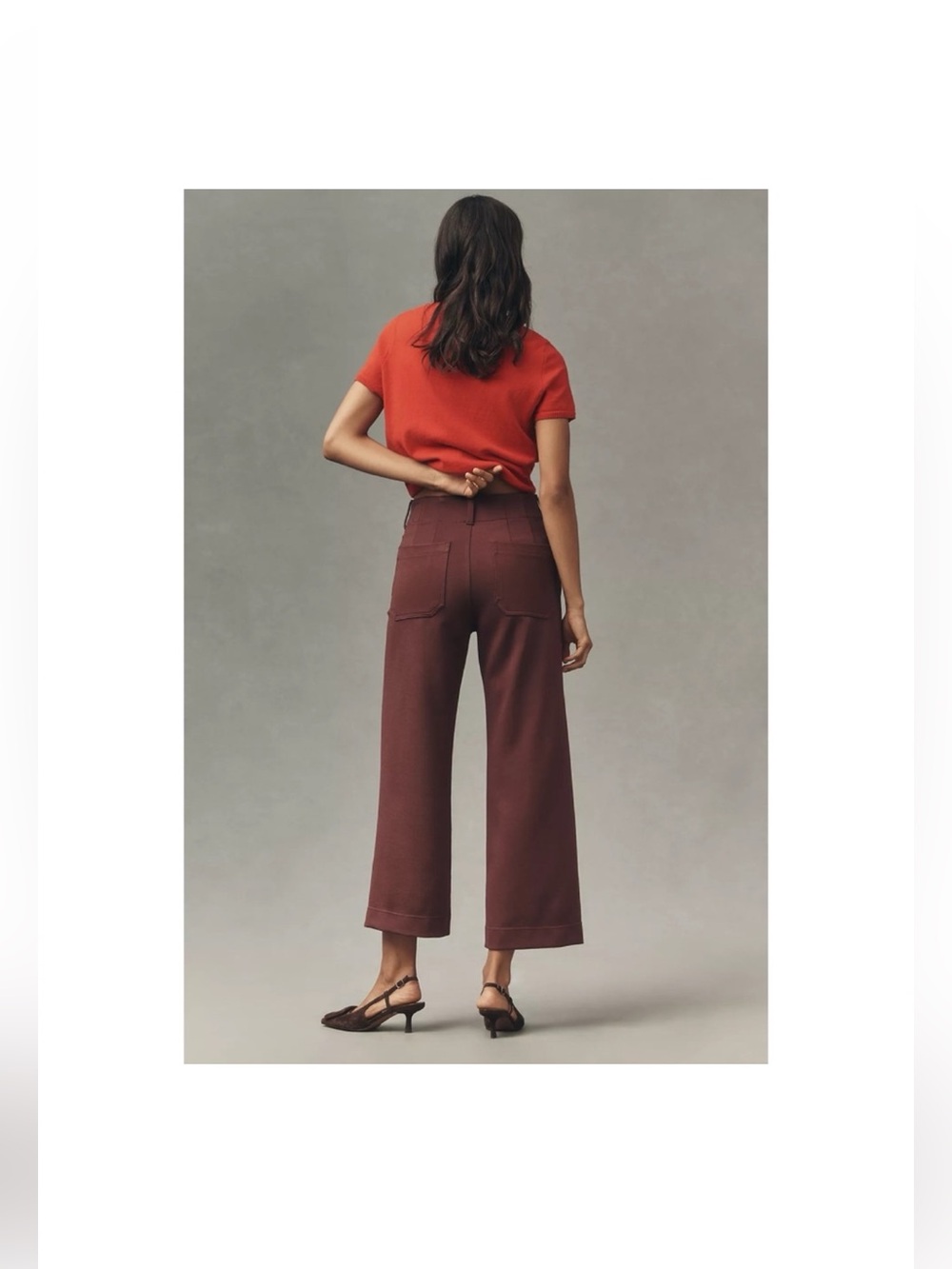 Anthropologie The Colette Knit Crop Wide-Leg Pants Burgundy 26 - Picture 7 of 8